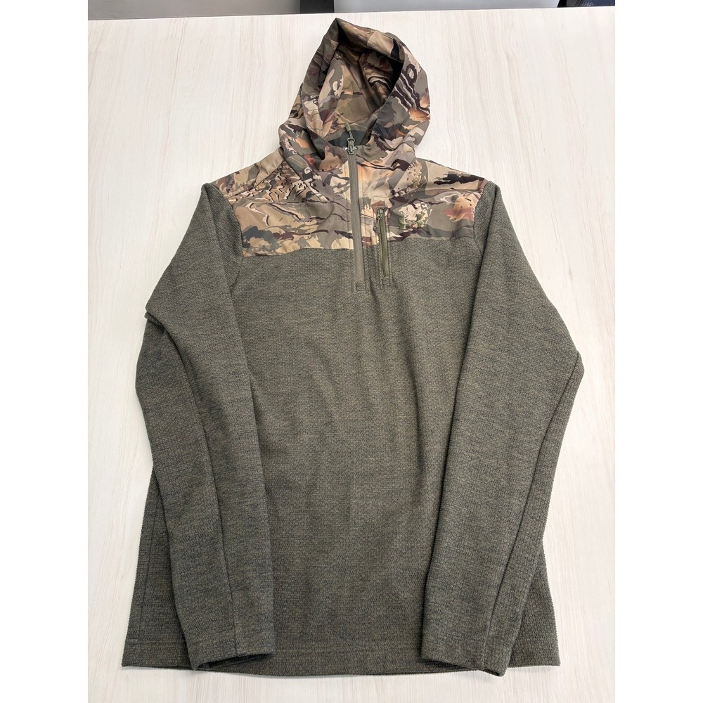 Under Armour Camo Hoodie Pullover Fleece Quarter Zip Men's Small Olive Hunting